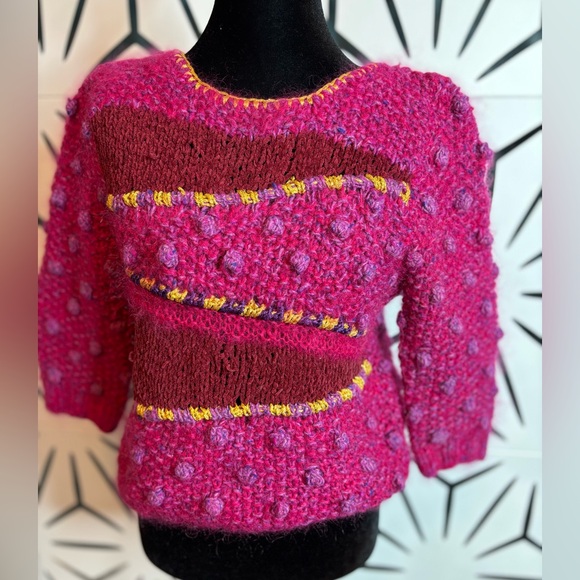 Adrienne Vittadini for Neiman Marcus Vintage Pink Sweater w/ Purple Pom Pom’s - Picture 2 of 11